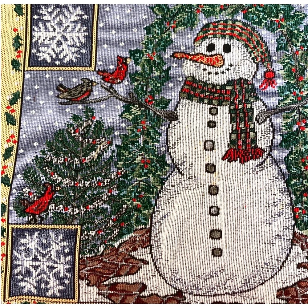 Set of 4 Christmas Snowman Winter Holiday Fabric Table Placemats Red Birds 13X19